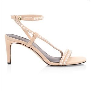 Rebecca Minkoff Nanine Pearl-Embellished Leather Strappy Sandals in Rosewood
